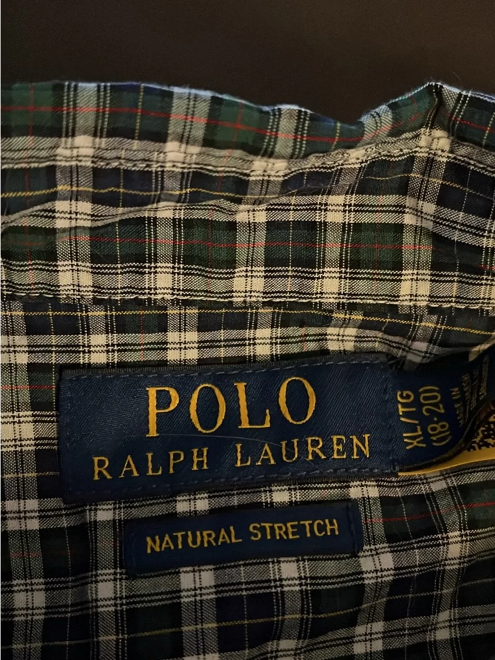 Ralph Lauren Black and White Plaid Button-Down Shirt with Navy Logo